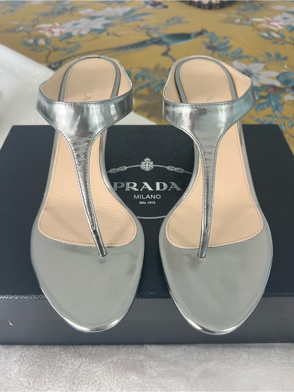 Prada Donna Sandals Metallic Silver size 8.5